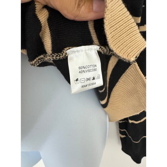 Belle by Belldini Camel Black Striped Hooded Knit Sweater | Size S - Picture 6 of 8